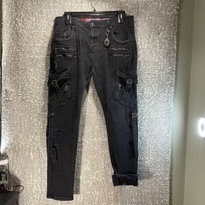 Smuggler's Moon Black Cargo Jeans 40 Multi Pocket Biker Utility Pants (36X30)
